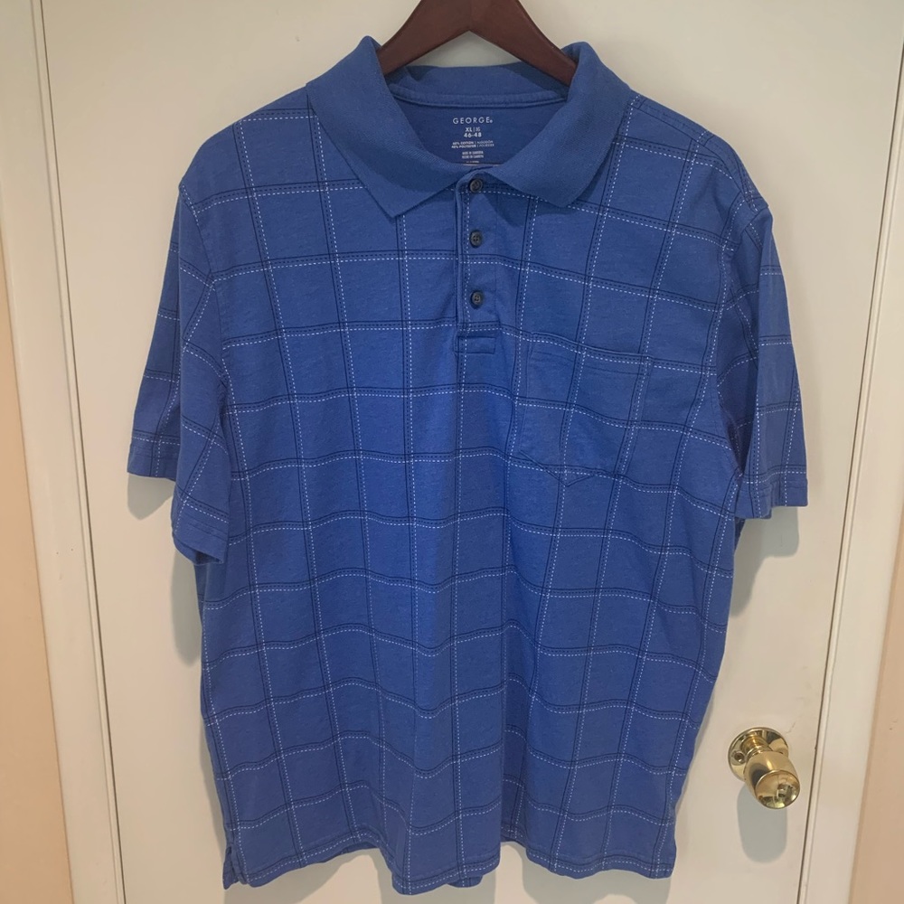 George polo shirt, blue w/ white strips, s/s, XL.